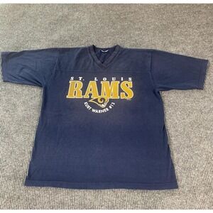 VTG St Louis Rams T Shirt Mens Large Blue V Neck Kurt Warner 13 Y2K NFL Football